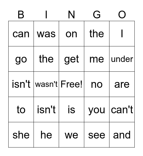 sight words part 1 Bingo Card