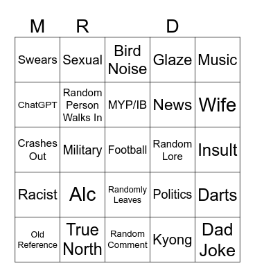 Mr D Bingo Card