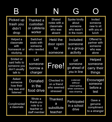 TIGER KINDNESS Bingo Card