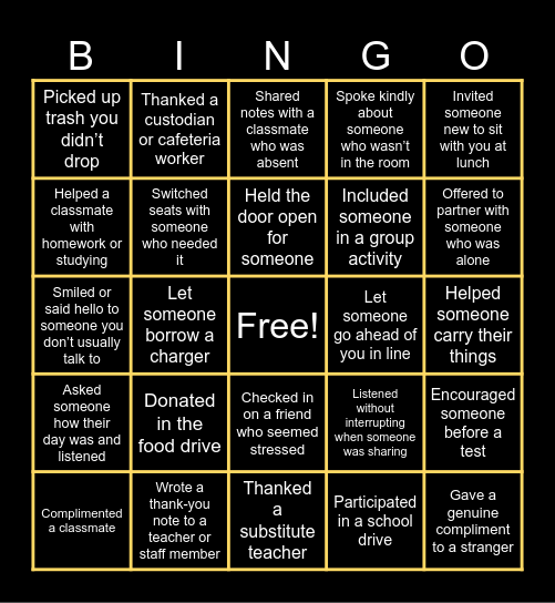 TIGER KINDNESS Bingo Card