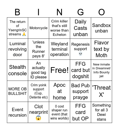 Vantage Point Scoops Season Bingo Card