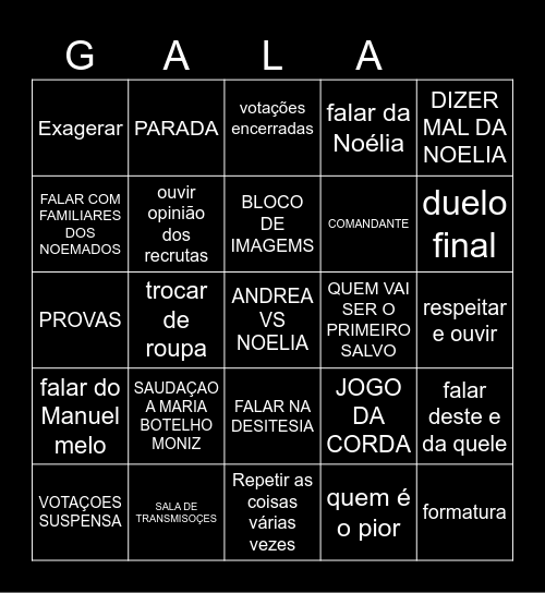 primeira companhia tvi Bingo Card