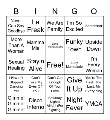 Music Bingo Disco Night Bingo Card
