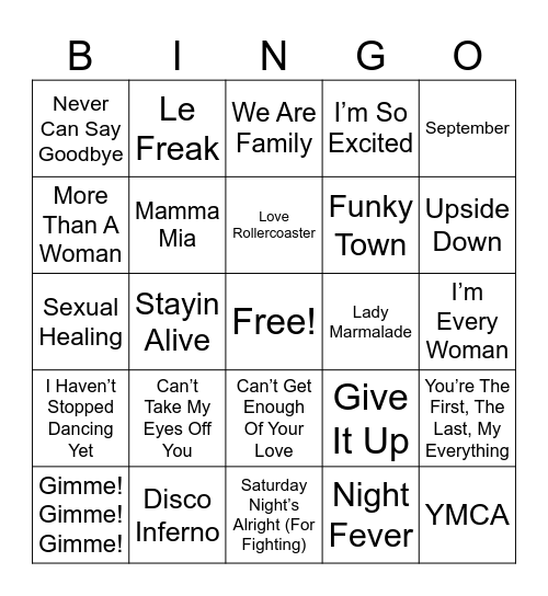 Music Bingo Disco Night Bingo Card