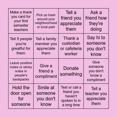 Kindness Bingo Card