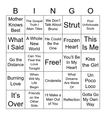 Kai’s Just Disney Bingo Card