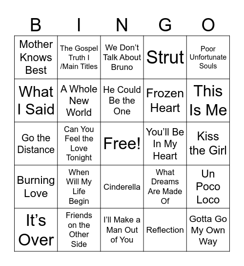 Kai’s Just Disney Bingo Card