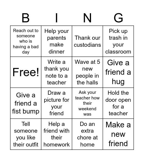 Kindness Bingo! Bingo Card