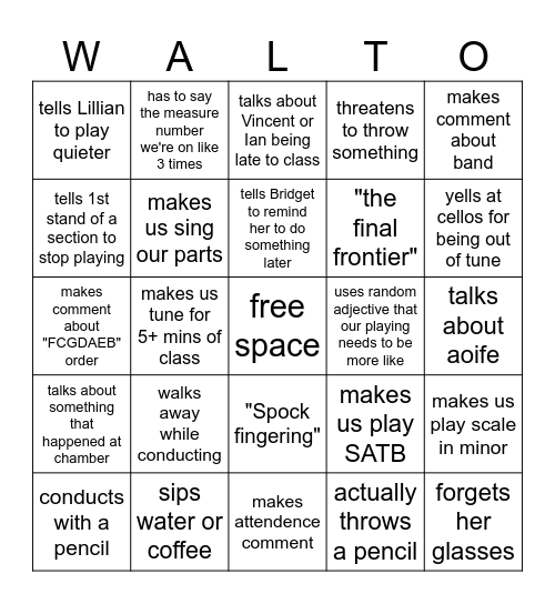 WALTO Bingo Card