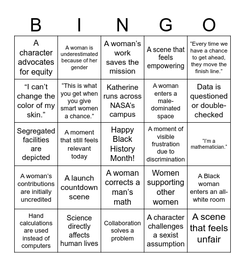 Hidden Figures Bingo Card