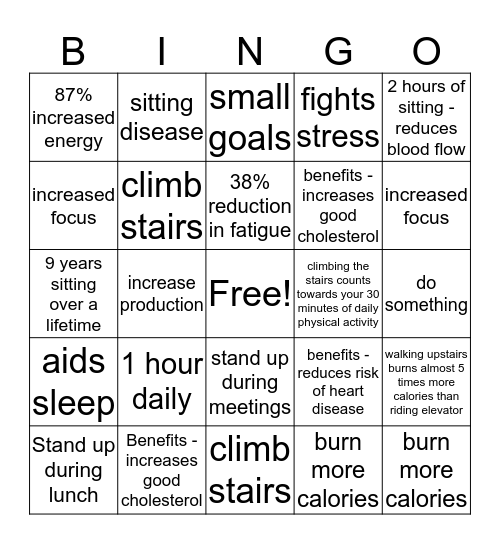 Healthy Heart Bingo Card