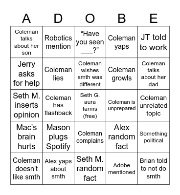 Adobe Computer Graphics Bingo Card