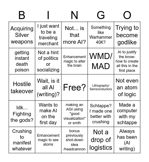 AQian's Fic Bingo Card