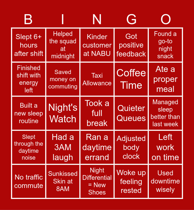 Night Shift Wins Bingo Card