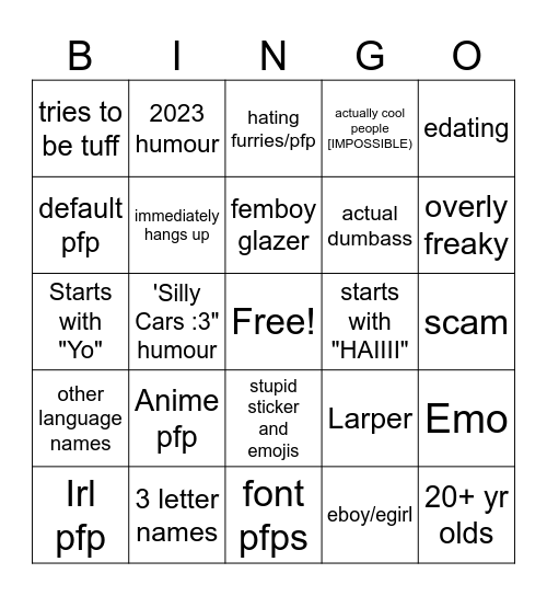 Phonebooth Bingo Card