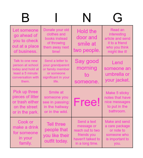 Kindess Bingo Card