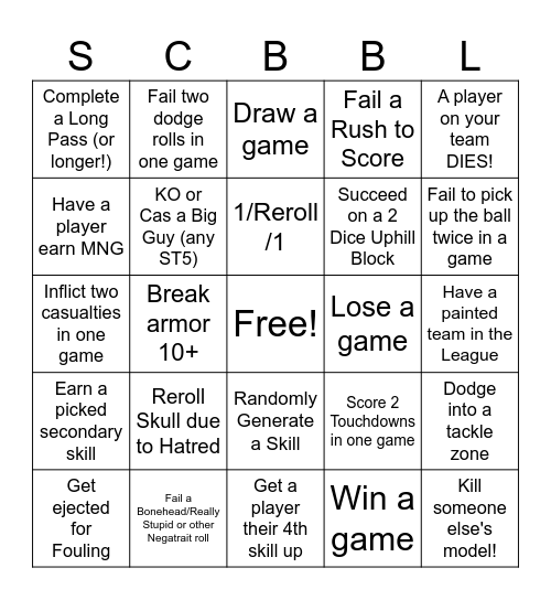 Blood Bowl Bingo Card