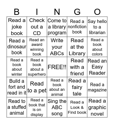 Skate Into Reading! Bingo Card