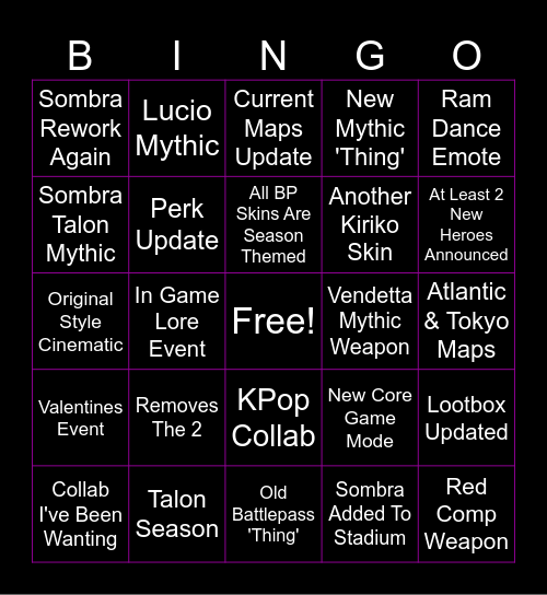Overwatch Spotlight 2026 Bingo Card