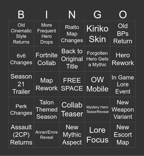 Overwatch Spotlight (Feb 4th 2026) Bingo Card