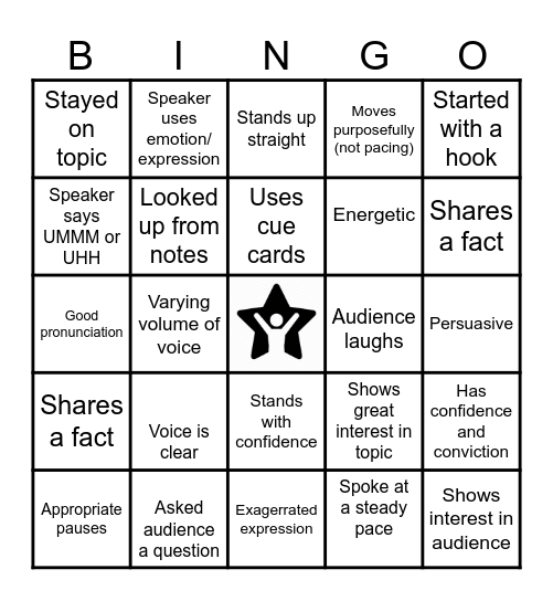 SPEECH BINGO Card