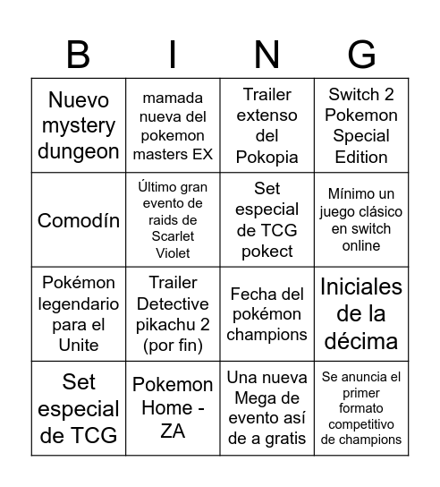 Pokemon Day 30 Aniversario Bingo Card