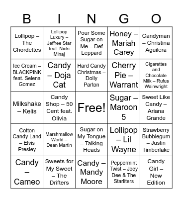 Candy Themed Music BINGO Card