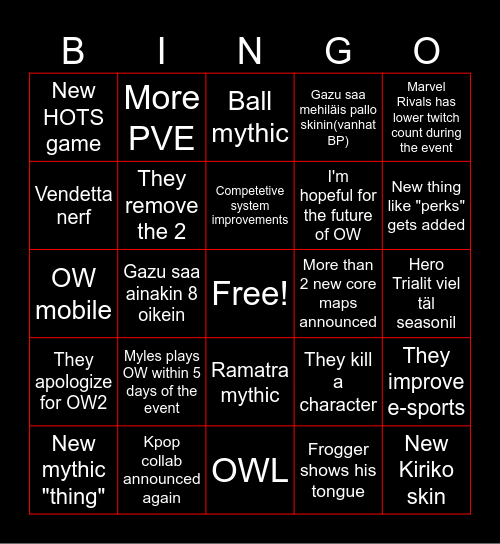 OW Spotlight Bingo Card