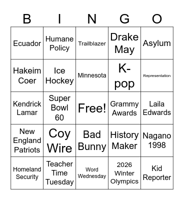 CNN 10 2/3/2026 Bingo Card