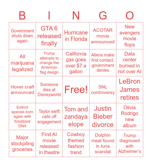 2026 Bingo Card