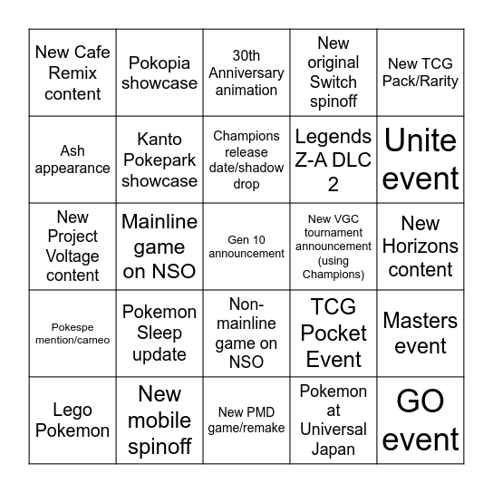 Pokemon Day Bingo Card
