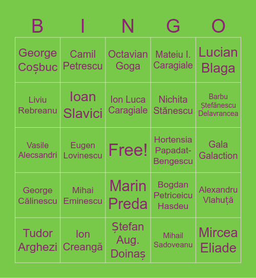 Scriitori români Bingo Card