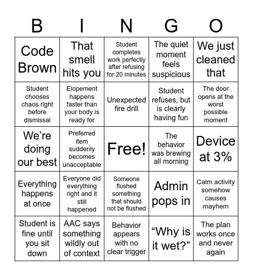 SPED Staff 2026 Bingo Card