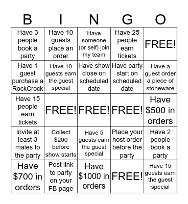 Pampered Chef Bingo Card