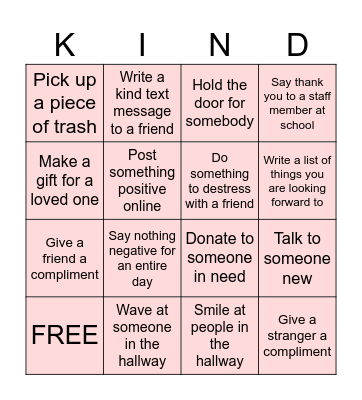 Kindness Bingo Card