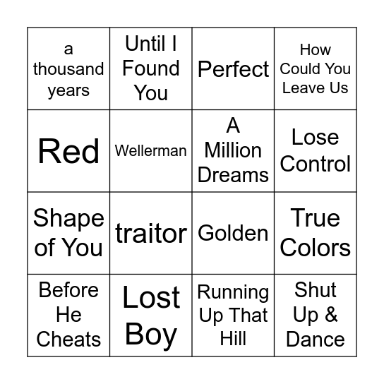 Music Bingo Card