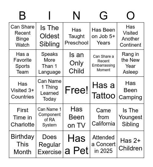 CHARLOTTE BOOT CAMP Bingo Card