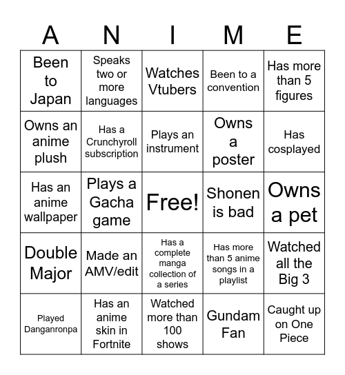 UCAC Intro meeting Bingo Card