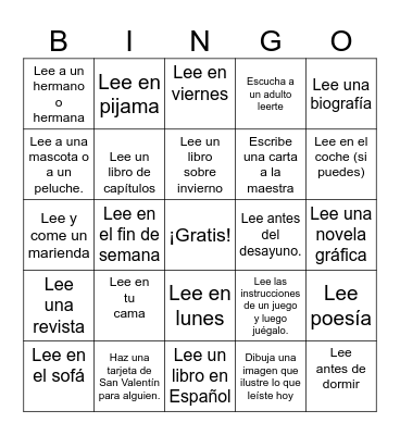February Reading Bingo Card