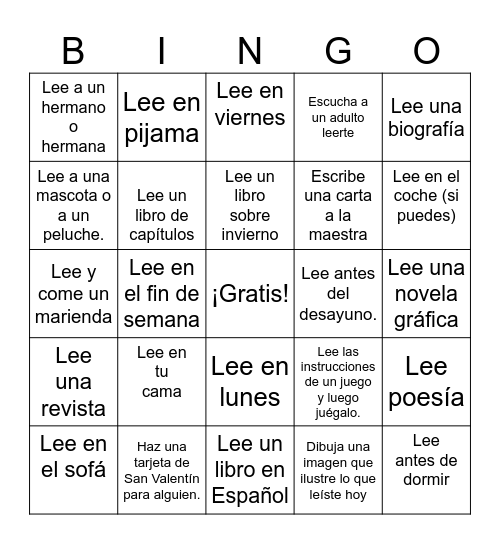 February Reading Bingo Card