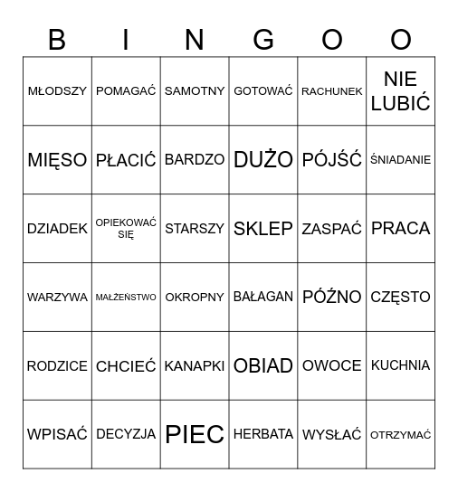 POWTÓRKA CZ.1 Bingo Card