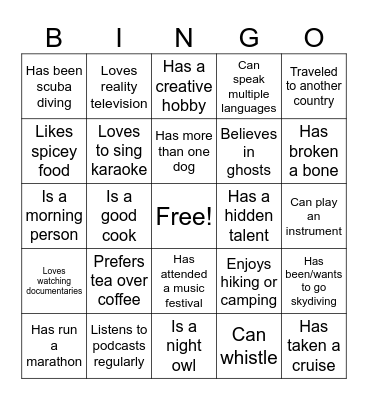 Icebreaker Bingo Card