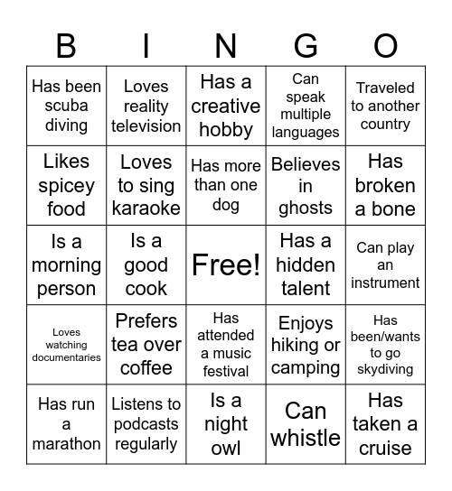 Icebreaker Bingo Card