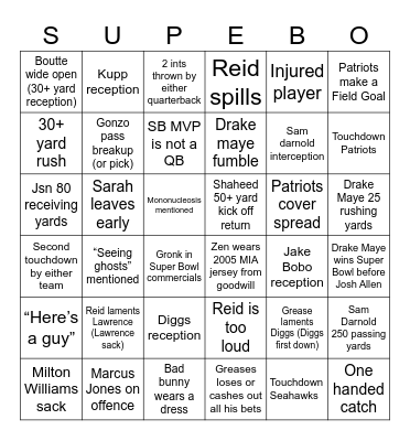 Super Bowl 60 Bingo Card