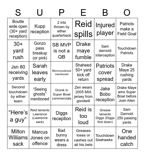 Super Bowl 60 Bingo Card