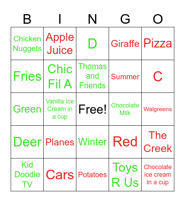 Friends Favs Bingo Card