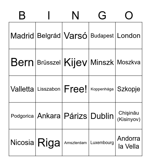 Capitals Bingo Card