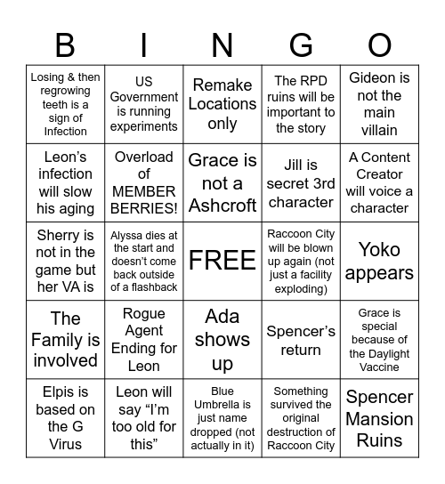 RE9 Bingo (Yoke Edition Bingo Card