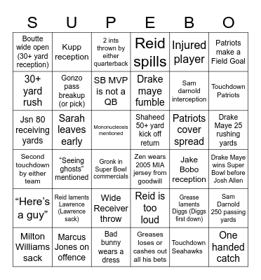 Super Bowl 60 Bingo Card