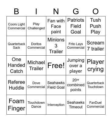 Super Bowl 60 Bingo Card